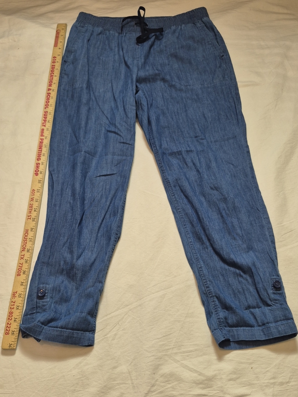 Talbots Chambray Drawstring Ankle Jeans in Blue